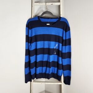 Gap NWT mens XL rugby crewneck blue colorblock stripe sweater 100% cotton